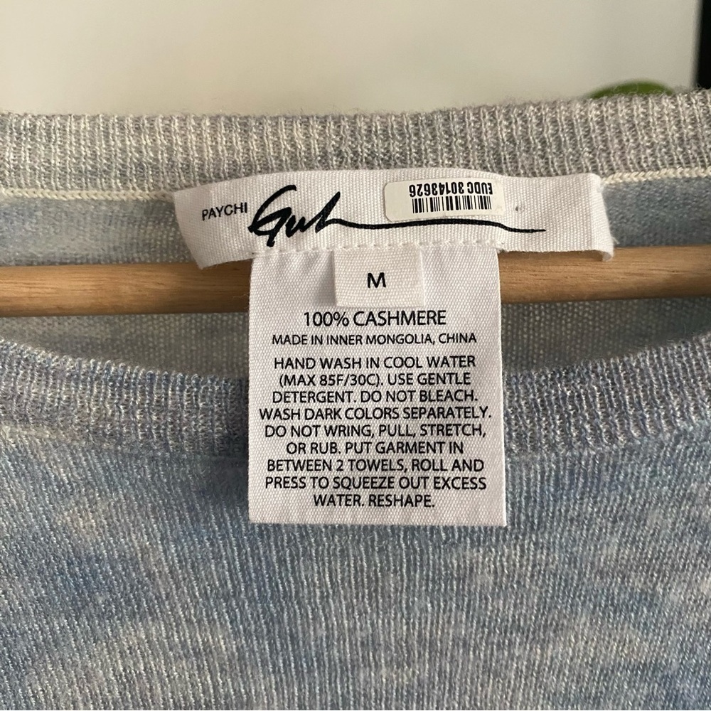 Paychi Guh Light Blue Multi Printed Cashmere Crewneck Sweater Medium - Picture 13 of 16
